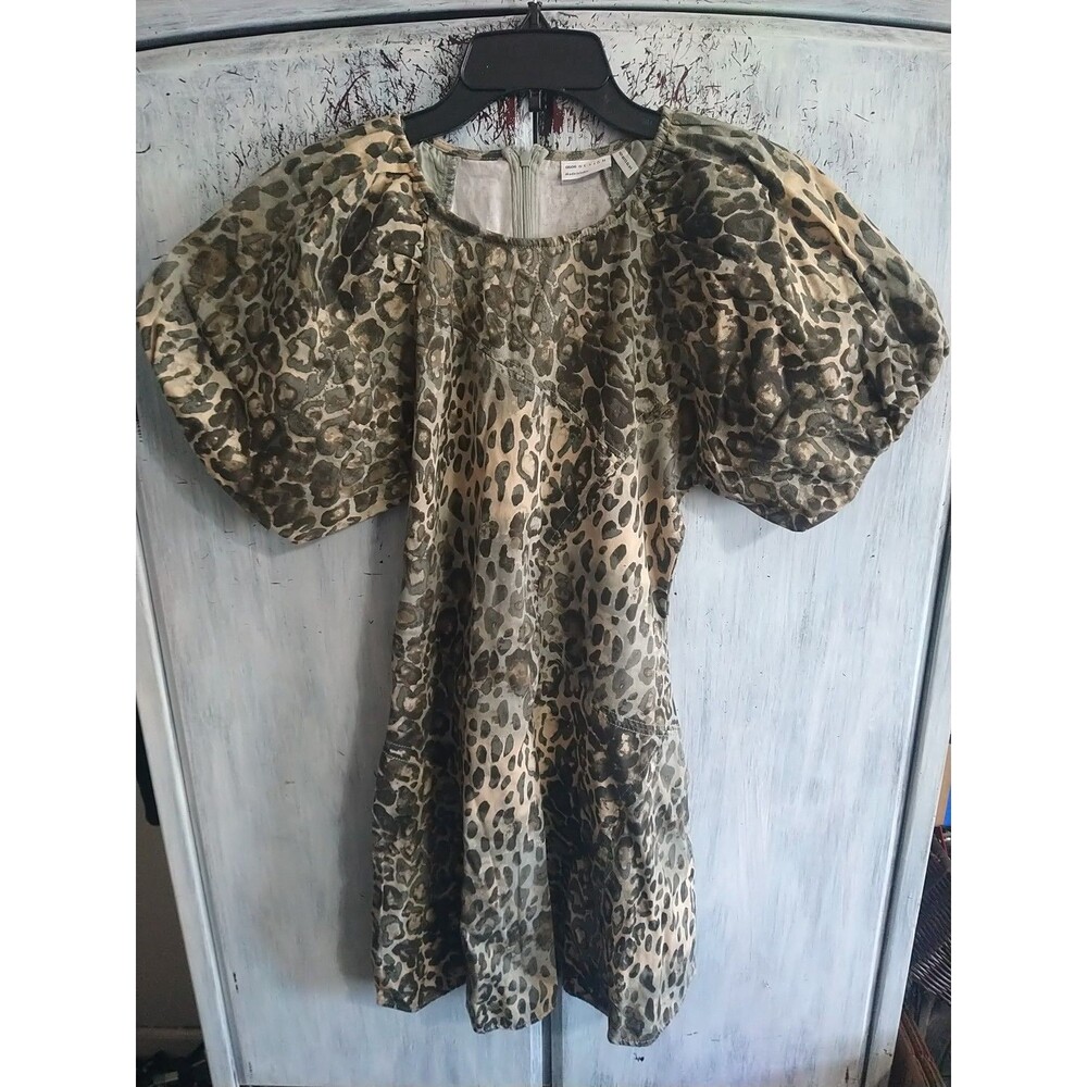 Asos Leopard Puff  Sleeve Dress Sz 6 Boho Y2K city